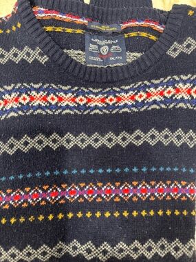 American Eagle Outfitters Navy Multi-Pattern Crewneck Sweater